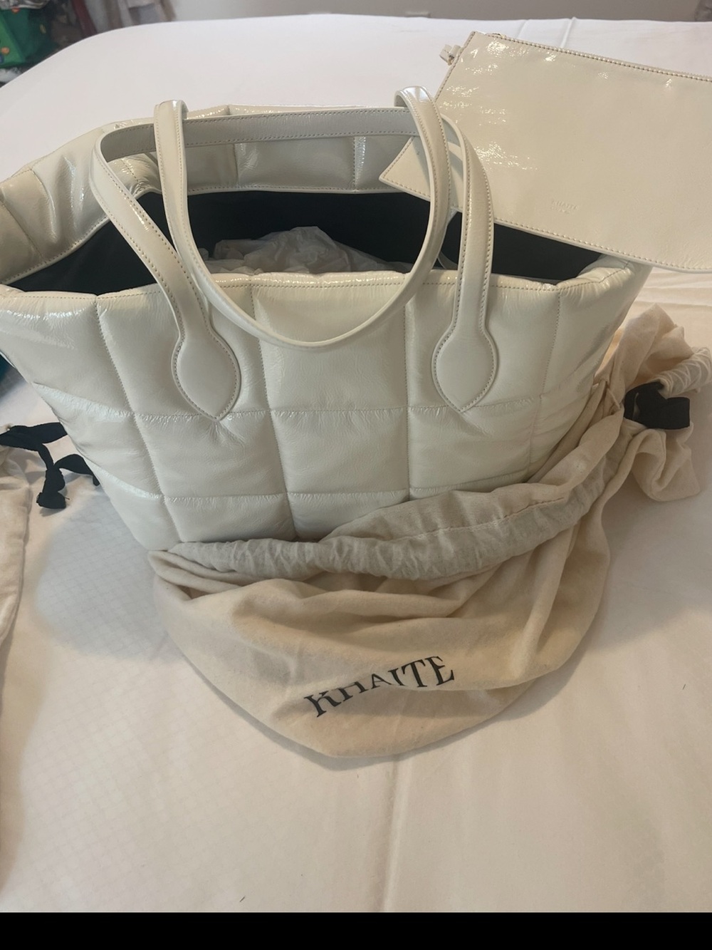 KHAITE Cream Quilted Patent Tote with Removable Pouch (new w/out tags)